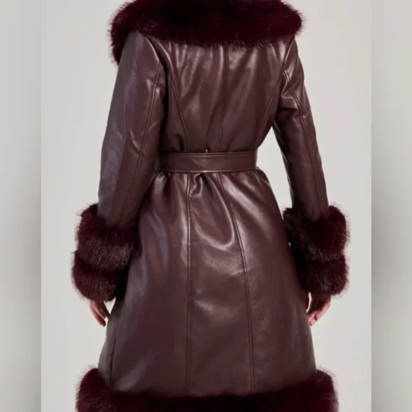 AKIRA Burgundy Leather Jacket with Fur Trim - Picture 4 of 10